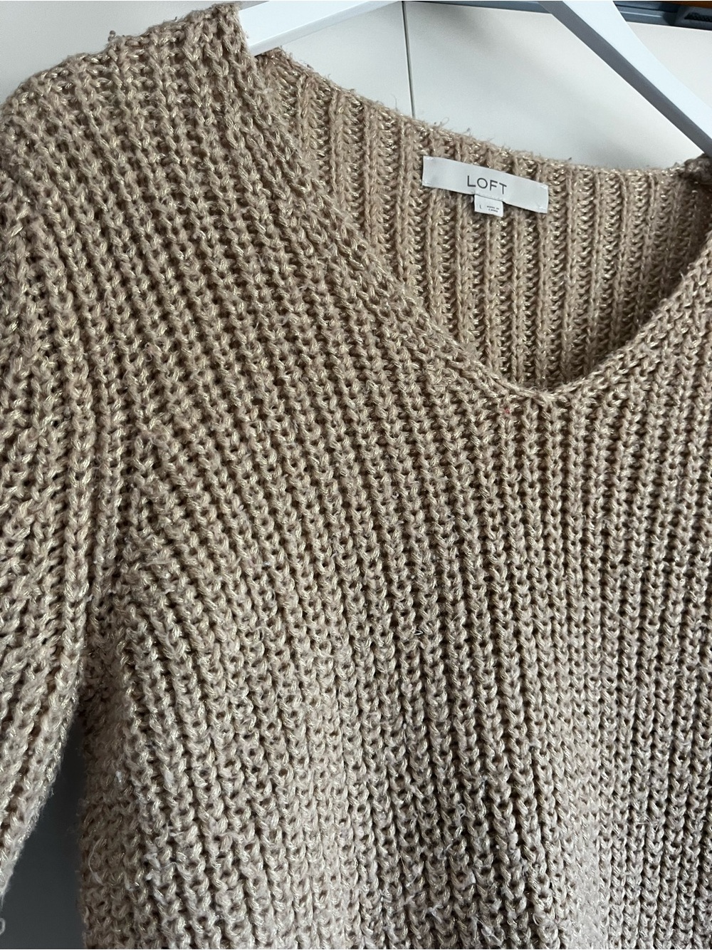 LOFT Tan Scoop Neck Chunky Knit Sweater